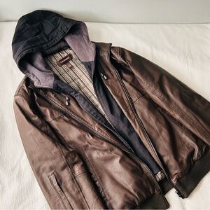 Danier Genuine Leather brown Bomber Jacket – Removable Hood